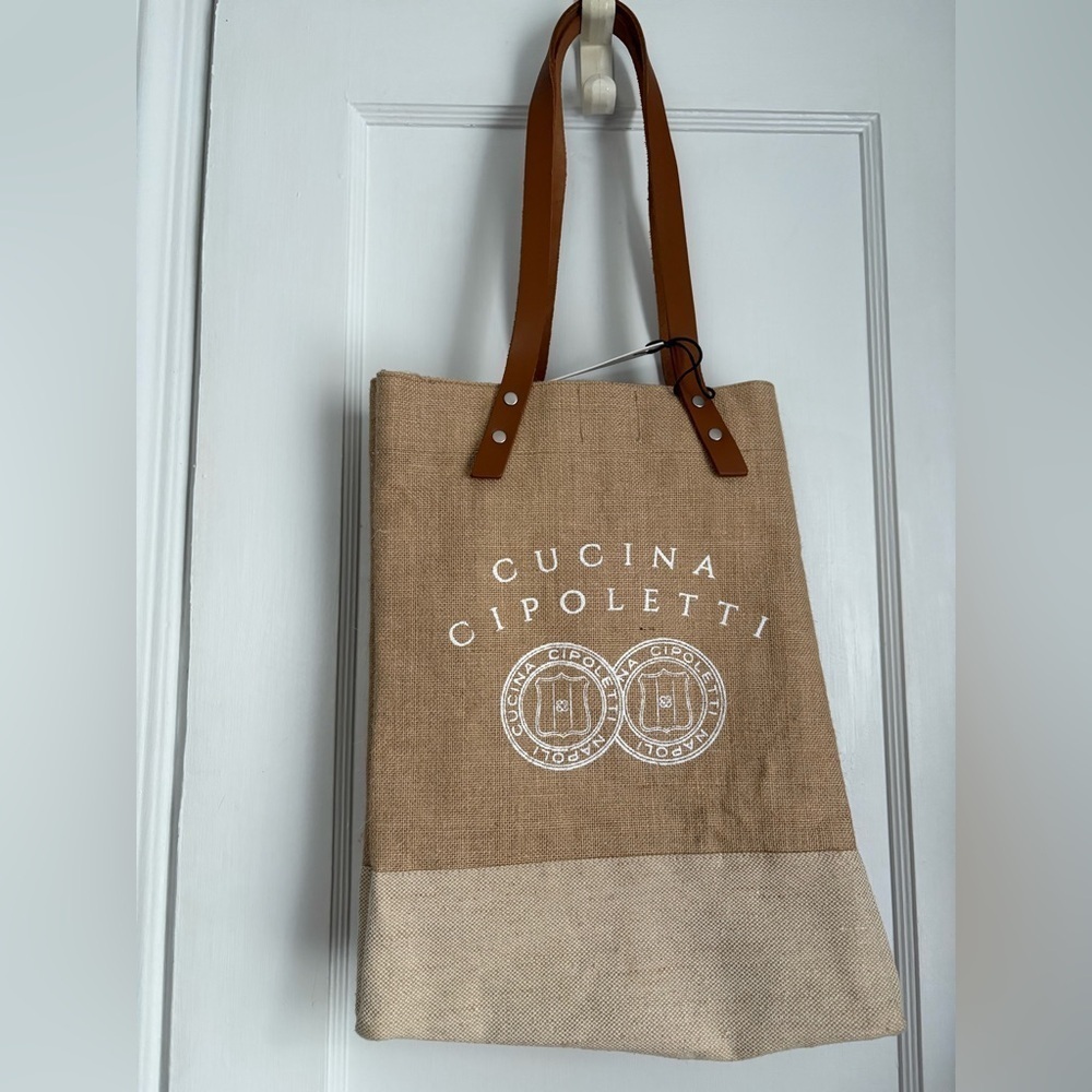 NWT Cucina Cipoletti Market Wine Tote Leather Straps 16”H x 5 1/4”Lx 4 1/2” W